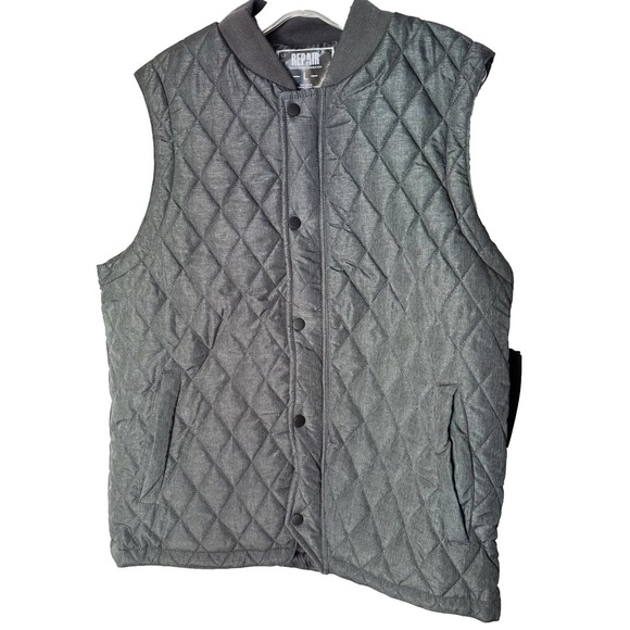 Repair Design Under Construction Vest Quilted Men’s Quilted Zipper Snaps Pockets - Picture 1 of 7